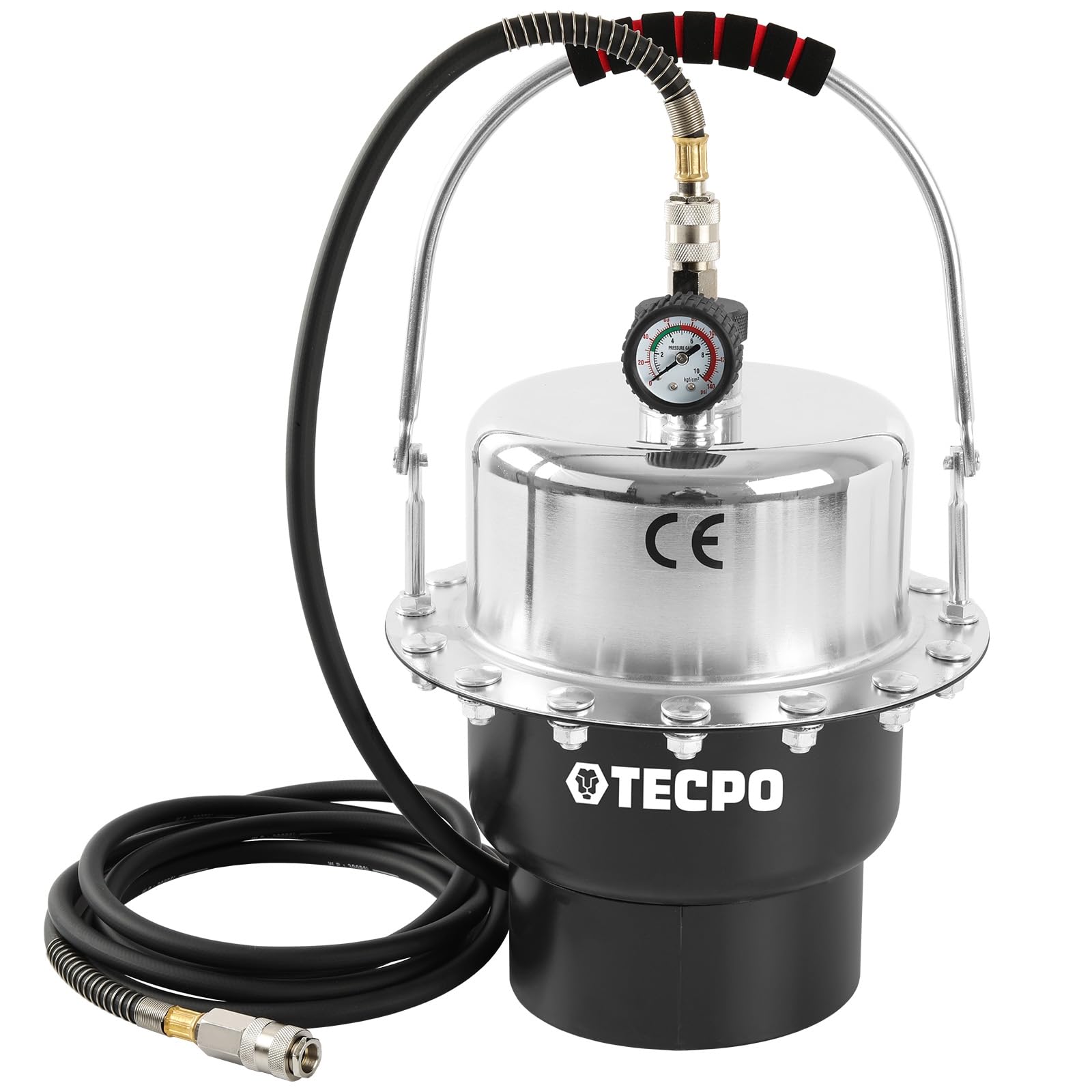 TECPO Bremsenentlüftungsgerät, 5 Liter Druckluft Bremsflüssigkeitwechselgerät Auto Universal Bremsenentlüfter mit Absaugbehälter und Adapter Set 2