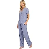 Jessica Simpson Women’s Button Down Pajama Set with Notch Collar & Short Sleeves, 2 Piece Sleepwear & Loungewear, Relaxed Fit