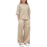 LuxyBear Girls 2 Piece Outfits Fashion Tracksuits 3/4 Sleeve Sweatshirts and Loose Casual Pants with Pockets Sets