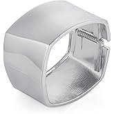 HZMAN 18K Gold Plated Wide Cuff Bracelet for Women - Premium Alloy Shiny Polished Double Layer Statement Bangle, Trendy Daily Wear Party Jewelry Accessory