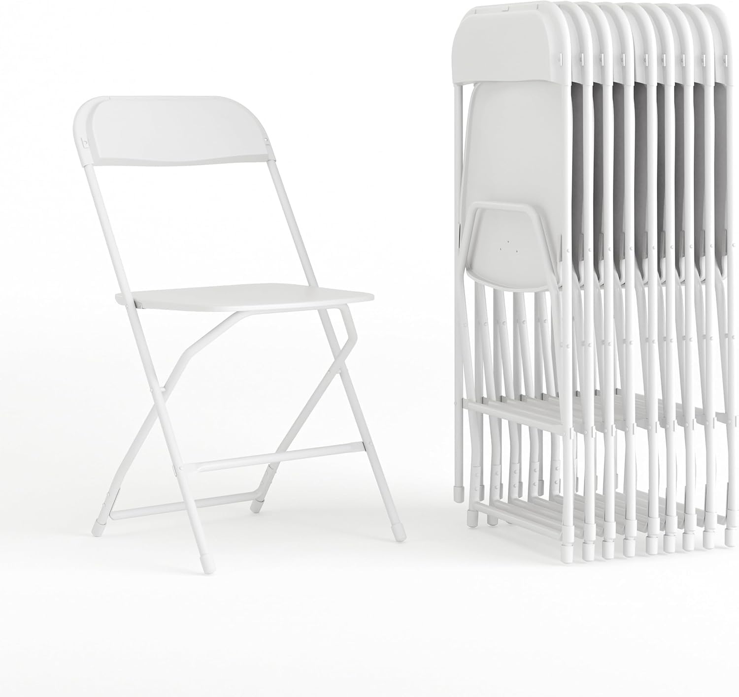 Photo 1 of Flash Furniture Hercules Set of 10 Indoor/Outdoor Heavy-Duty Plastic Folding Chairs, Foldable Commercial Stacking Chairs with 650-lb. Static Weight Capacity, White