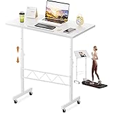 COMHOMA Small Standing Desk Adjustable Height & Tiltable Tabletop, Mobile Stand Up Desk for Laptop, Portable Computer Table for Home Office Work and Walking Pad Treadmill, Height 30.7"-46.4", White