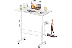 COMHOMA Small Standing Desk Adjustable Height & Tiltable Tabletop, Mobile Stand Up Desk for Laptop, Portable Computer Table for Home Office Work and Walking Pad Treadmill, Height 30.7"-46.4", White