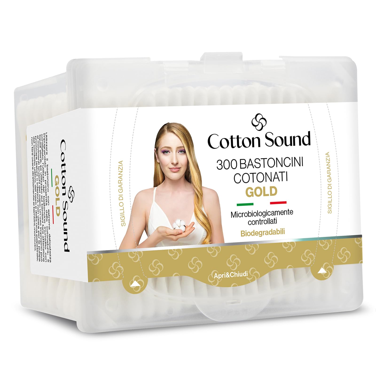 COTTON SOUND Gold Biodegradable Paper Sticks 1 Pack x 300 Sticks Ideal for Sensitive Skin Made in Italy