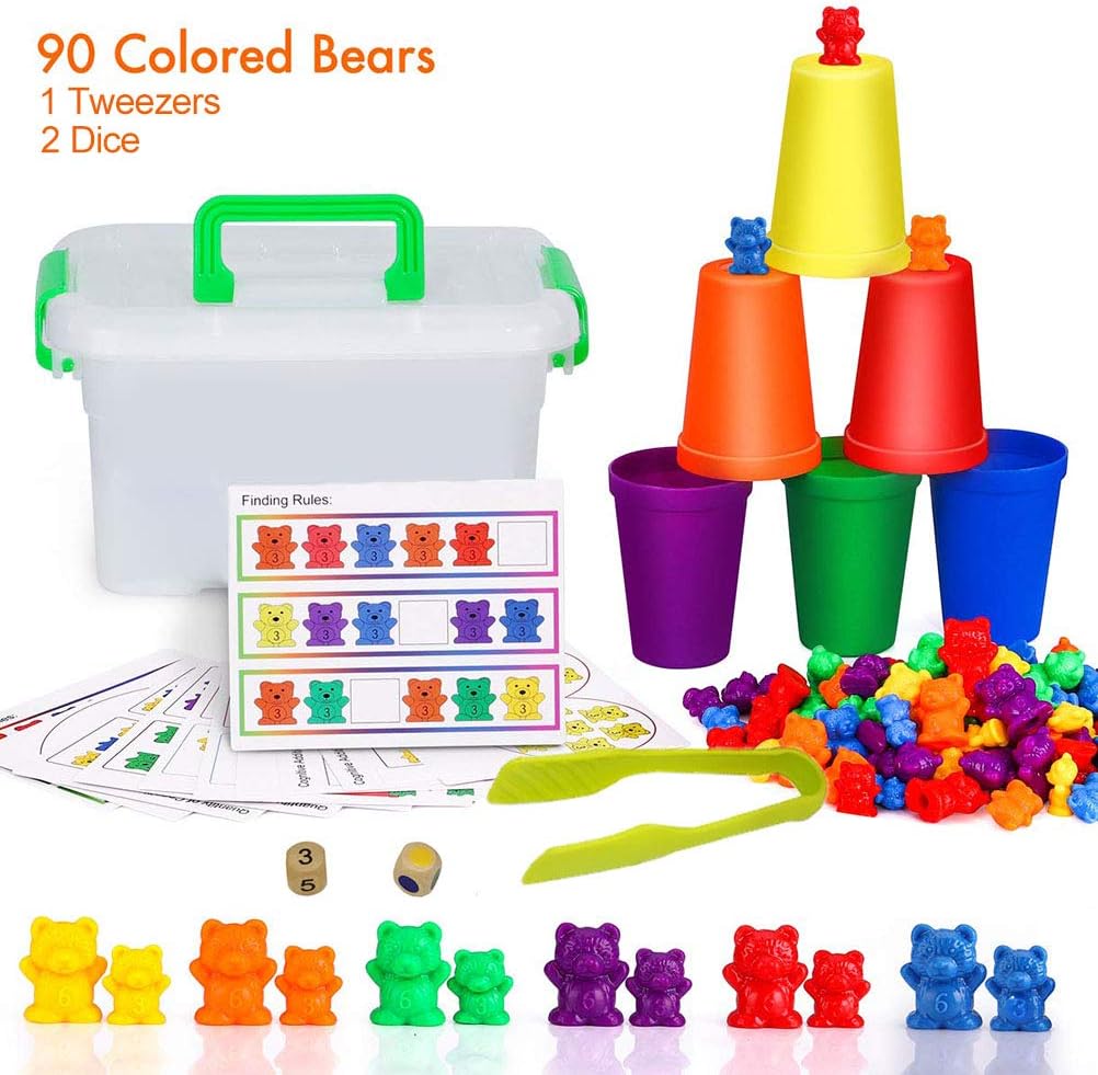 Uyuke 90PCS Counting Bears with Matching Sorting Cups Number Recognition Educational Toys