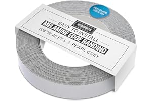 WoodPress® 5/8 inch Pearl Grey Melamine Edge Banding, Pre-Glued Veneer Tape – 25 ft Roll - Iron-On for Easy DIY Application – Will Cover The Edge of a Standard 8' x 4' MDF Panel