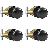 RAZCC Passage Door Knobs, 4 Pack Matte Black Door Knobs, for Hallway &amp; Closet Non-Locking Interior Round Door Handles Keyless Reversible for Left Right Handed Doors