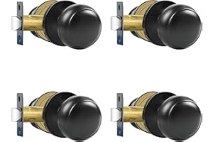 RAZCC Passage Door Knobs, 4 Pack Matte Black Door Knobs, for Hallway & Closet Non-Locking Interior Round Door Handles Keyless Reversible for Left Right Handed Doors