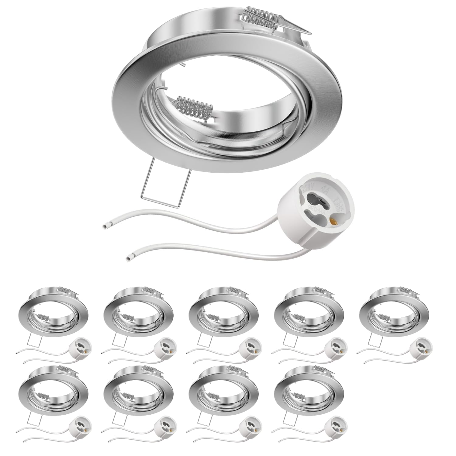 ledscom.de 10 Pieces Ceiling recessed Frame Fere recessed Frame Chrome matt swivelling (LED/Halogen/GU10/MR16/PAR16/50mm) incl. GU10 Socket