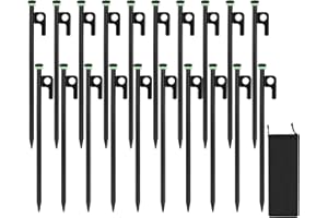 HOLANHING 20Pcs Tent Stakes, 12in/16in Heavy Duty Tent Stakes, 0.35" Dia. Forged Steel Stakes Heavy Duty for Tent Used on Rocks, Snowfield(20Pcs 12in Stakes)