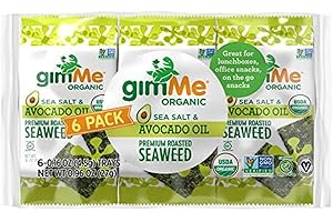 gimMe Organic Roasted Seaweed - Sea Salt & Avocado Oil - 6 Count (Pack of 8) - Keto, Vegan, Gluten Free - Great Source of Iodine and Omega 3’s - Healthy On-The-Go Snack for Kids & Adults