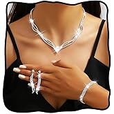 Nicute Crystal Wedding Jewelry Set Elegant Necklace Earrings Bracelet Set Rhinestone Bridal Wedding Prom Jewelry for Women