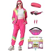 Coseaon 80s Tracksuit for Women Retro Windbreaker Outfit 90s Color Block Sportswear Set with Jacket Sweatpants