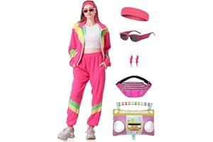 Coseaon 80s Tracksuit for Women Retro Windbreaker Outfit 90s Color Block Sportswear Set with Jacket Sweatpants