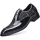 Men's Retro Leather Print Plain Toe Business Oxfords Fashion Lace Up Pointed Toe Slip On Derby Formal Dress Shoes for Work Party Wedding