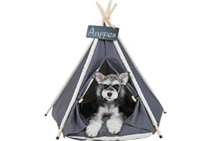 ANPPEX Dog Teepee, Cat Tent Teepee with Thick Cushion, Washable Pet Tent Teepee Dog Bed Cat Tent House,M Size for Small Dog,Gray
