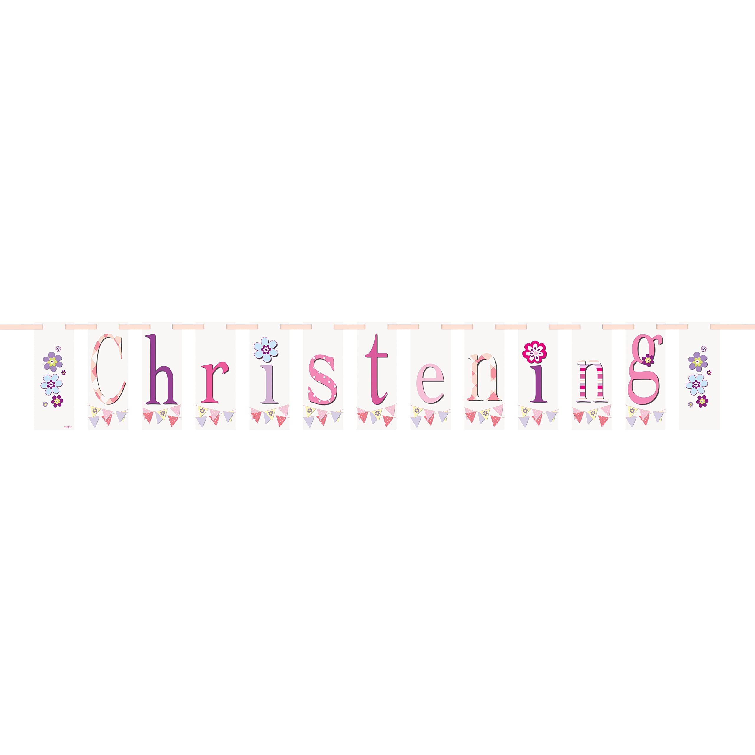 Pink Bunting Christening Block Banner (2.1 meters) 1 Piece - Premium Celebration Banner for Baptism & Christian Events — image 1