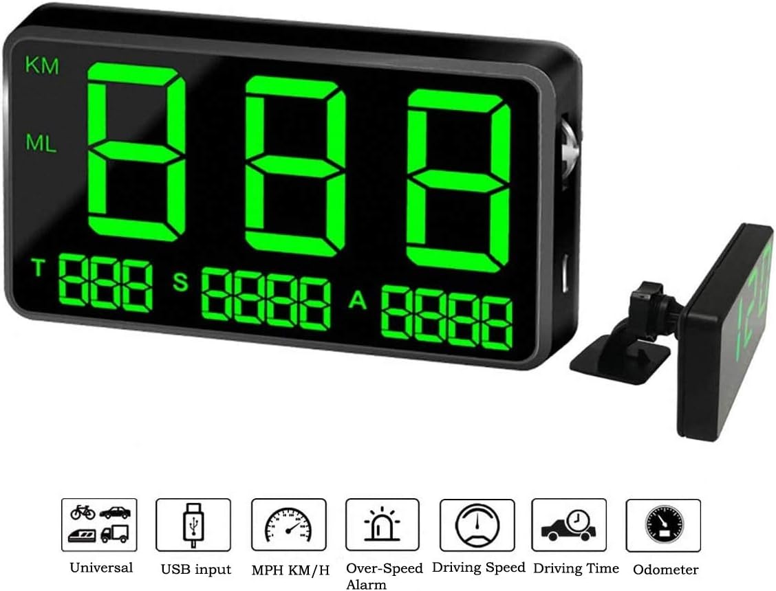 Universal Car HUD Head up Display, C80P Digital GPS Speedometers with MPH/KMH Speed Alert