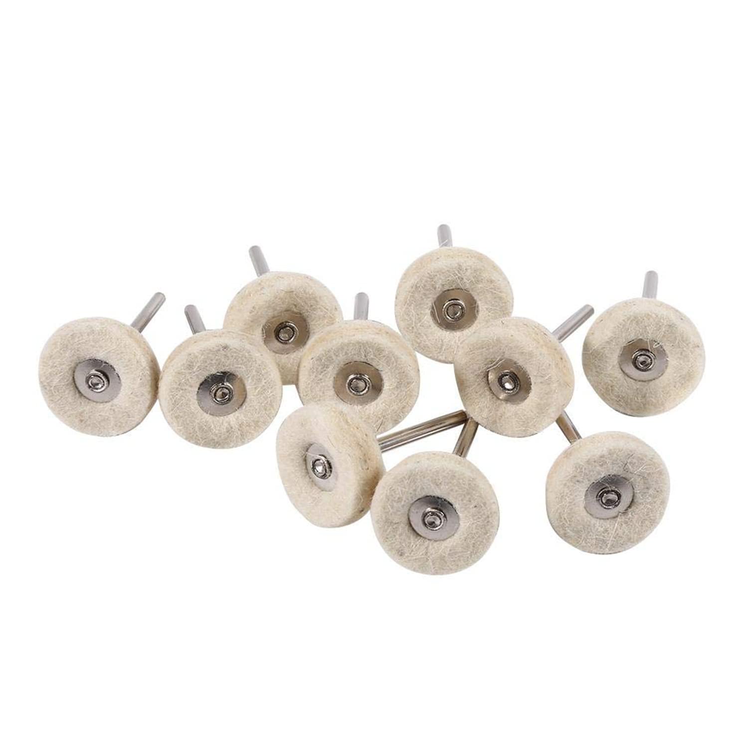 Yosoo 10Pcs 25Mm Wool Felt Polishing Buffing Wheel, T-Shape Buffing Drill Grinder Brushes With Handle for Rotary Tool