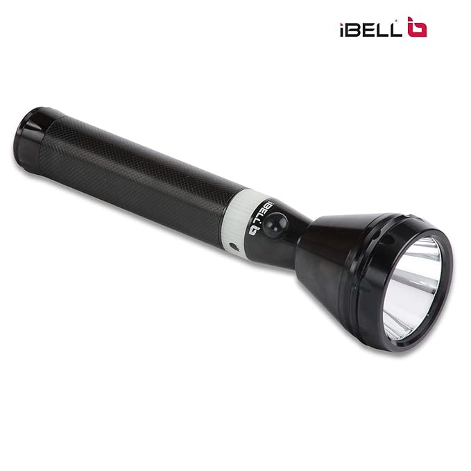 iBELL IBL FL8348 Rechargeable Aircraft Aluminium Body LED Flashlight 120-Volt with AC/DC Charger 1900mAh Battery, Range 1000 mtrs