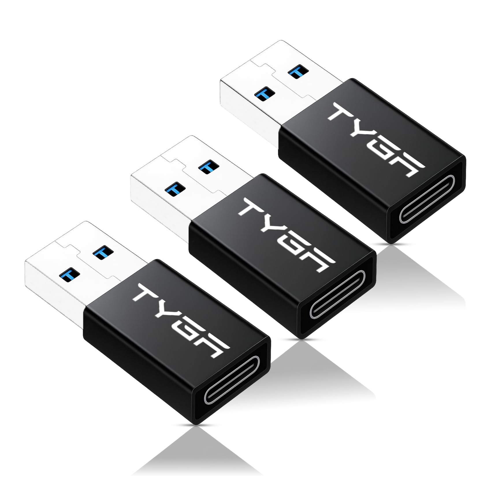 TYGA USB C Female to USB A Male Adapter - 3.0/3.1 Connector - Fast Charging, Converter with High-Speed 5Gbps - Compatible with IOS, Android devices – Data Sync, Transfer, Plug & Play - 3 Black