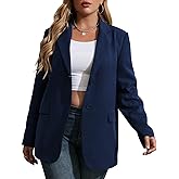 Womens Plus Size Casual Blazer Jackets Long Sleeve Open Front Buttons Work Office Lapel Blazers with Pockets