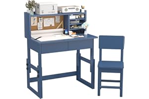 NKUGCFC Ergonomic Height Adjustable Childrens Study Desk with 2 Drawers,Blue Kids Desk and Chair Set for 5-18 Year Old,Kids Art Table with Storage-UqJ30