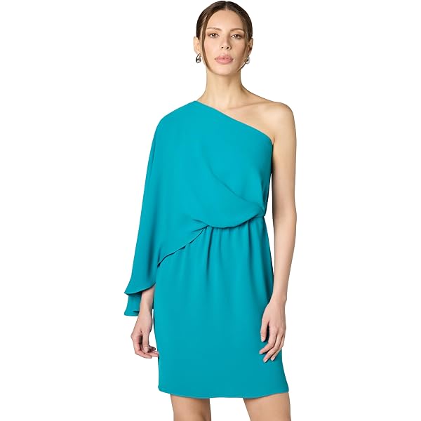 Trina Turk Women's Launch One Shoulder Ruffle Dress - Boardwalk Lace, Back Zip, 40" Length
