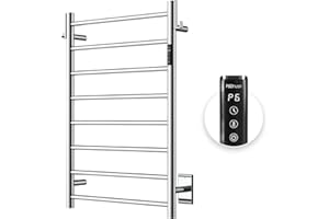 P&Bhusri Heated Towel Rack for Bathroom,Wall Mounted Electric Towel Rack with Timer and LED Indicator, 8-Bar Towel Warmer, Stainless Steel Polished, Hard-Wired/Plug-in