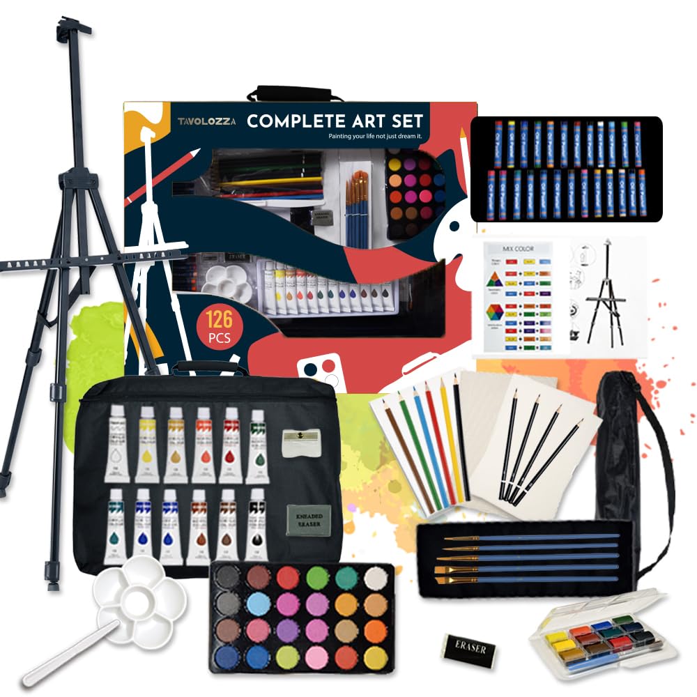 Tavolozza 126pcs Mixed Media Set with Canvas Drawing Tools for Beginner, Student and Artist