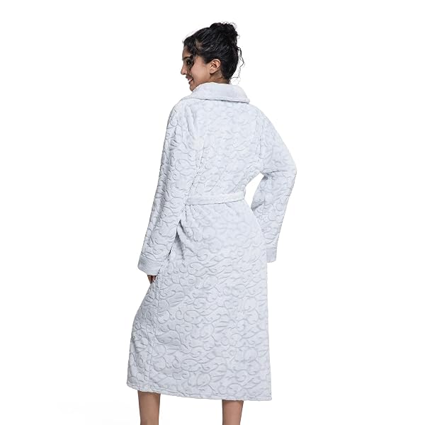 SOFPRACE WOMENS LONG FLEECE ROBE SOFT PLUSH ROBES FOR WOMEN WARM BATHROBES COMFY HOUSE COAT FULL-LENGTH WITH POCKET (US, ALPHA, X-LARGE-GREY)
