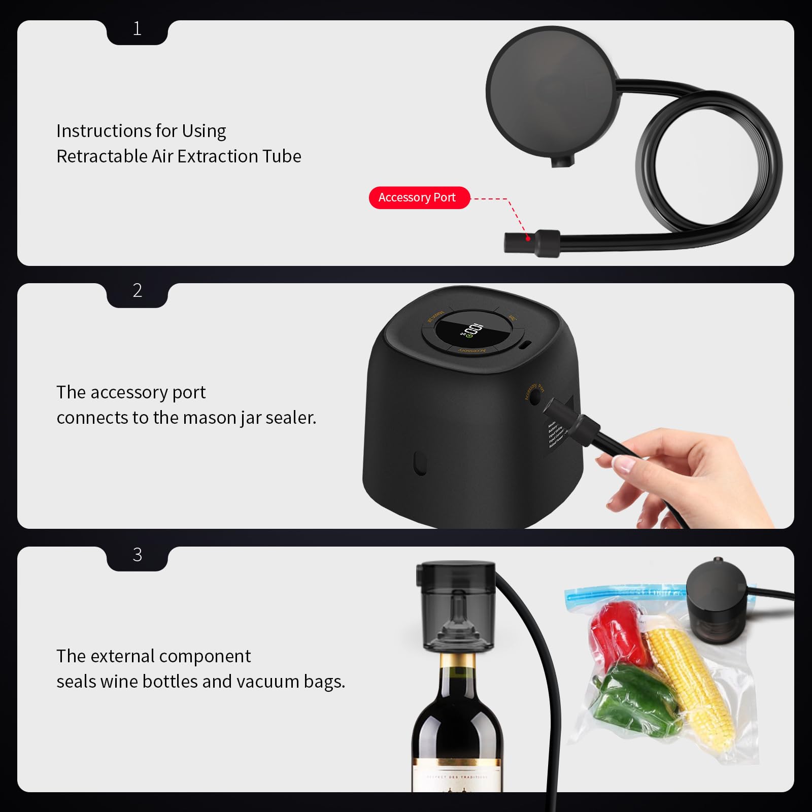 Mason Jar Vacuum Sealer - 3 in 1 Automatic Vacuum & Wine Saver with Food Pump for Canning Jars - Wide & Regular Mouth Mason Lids
