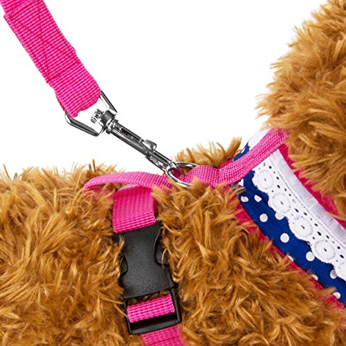 CueCue Pet Studded Polka Dot Choke Free Harness with Leash, Small, Pink/Blue