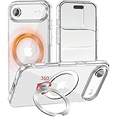 MEIMIOU for iPhone Air Case Clear with 360°Spin Magnetic Stand, Compatible with MagSafe, Military-Grade Slim Protective Cover Kickstand & Ring Holder,17 air Transparent 6.5"