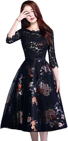 Amazon パーティードレス ミモレ丈 結婚式 代 30代 40代 フォーマルドレス 結婚式 ワンピース 大きいサイズ 成人式 同窓会 演奏会 ドレス ブライズメイド ドレス レース ロングドレス 袖あり 二次会 花嫁 Aライン 成人式 同窓会 パーティードレス 通販