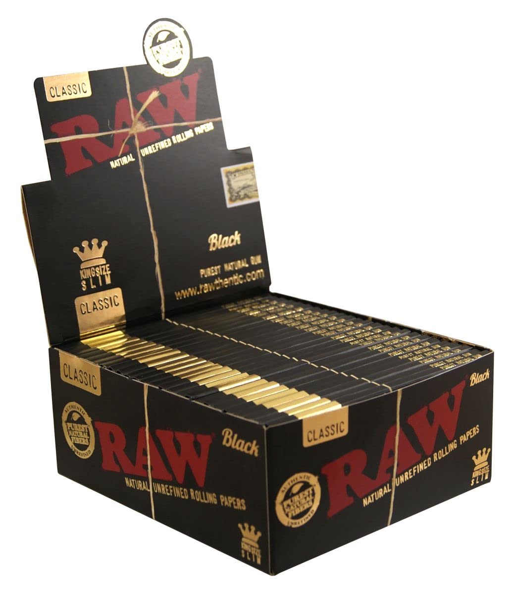 RAW 18236 Black King Size Slim Classic Ultra Thin 50 Booklets of 32 Sheets Paper
