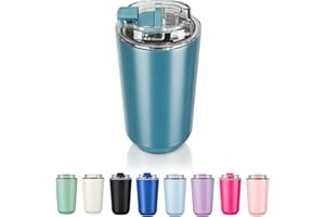 Puraville Insulated Tumblers with Lid, 14 oz Travel Coffee Mug Stainless Steel Vacuum Thermos Cup, 10/14 oz Leak Proof Reusable Double Walled Coffee Tumbler for Iced and Hot Drinks,Peacock Blue