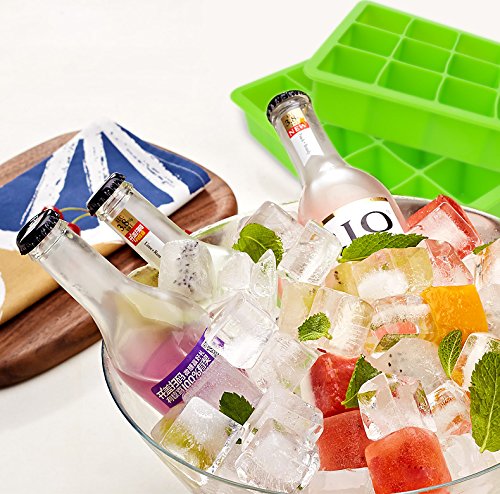 Lot de 2 bacs à glaçons en silicone approuvé par la FDA, 15 glaçons par plateau, idéal pour le whisky, les cocktails et toutes les boissons – Vert