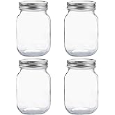 YINGERHUAN Glass Regular Mouth Mason Jars, 16 oz Clear Glass Jars with Silver Metal Lids for Sealing, Canning Jars for Food Storage, Overnight Oats, Dry Food, Snacks, Candies, DIY Projects (4PACK)