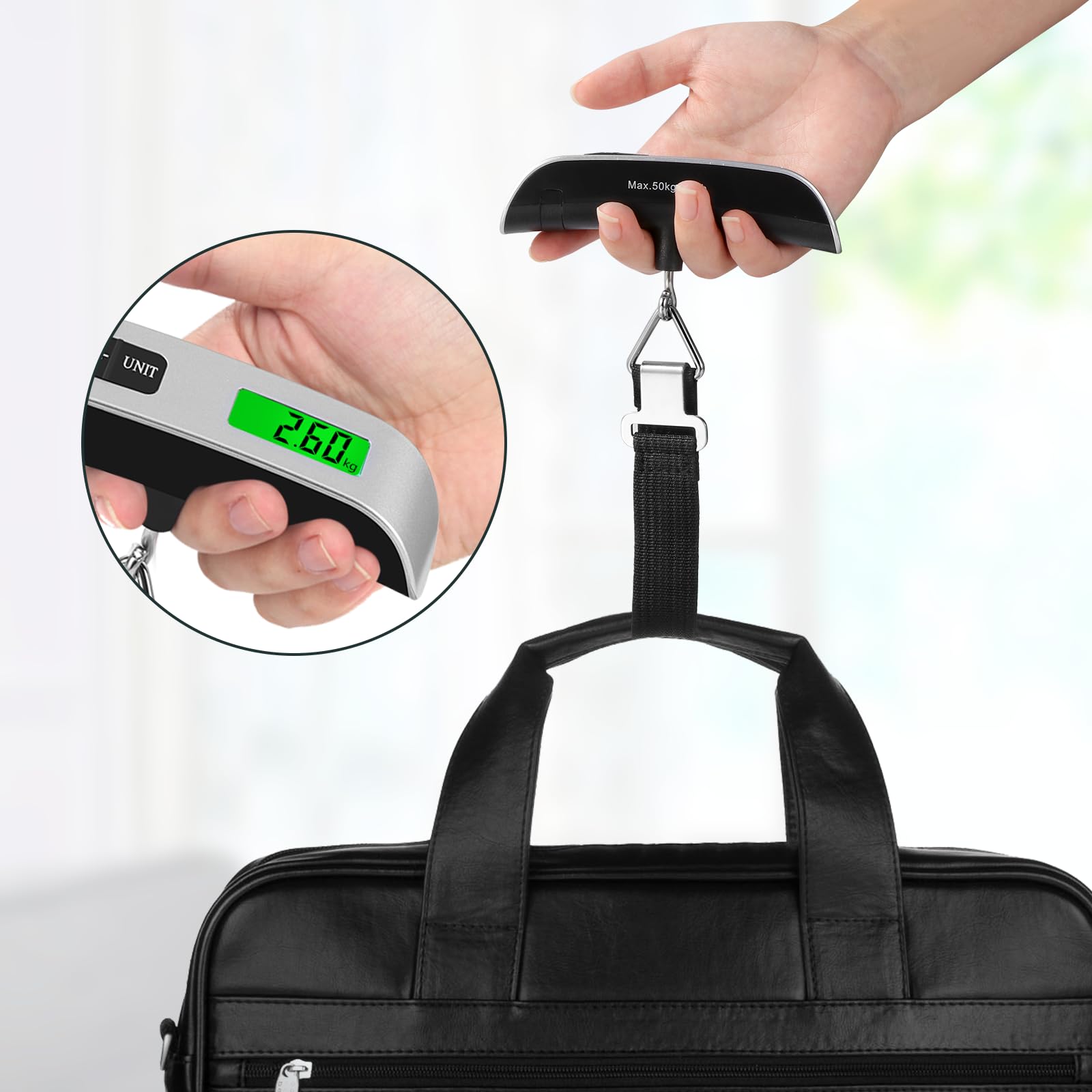 Brencco Kofferwaage Digital mit Haken, Tragbare Elektronische Gepäckwaage 50KG / 110 lb, Digitalwaage Tara-Funktion Praktisch Digitale Hängewaage für Reise 5