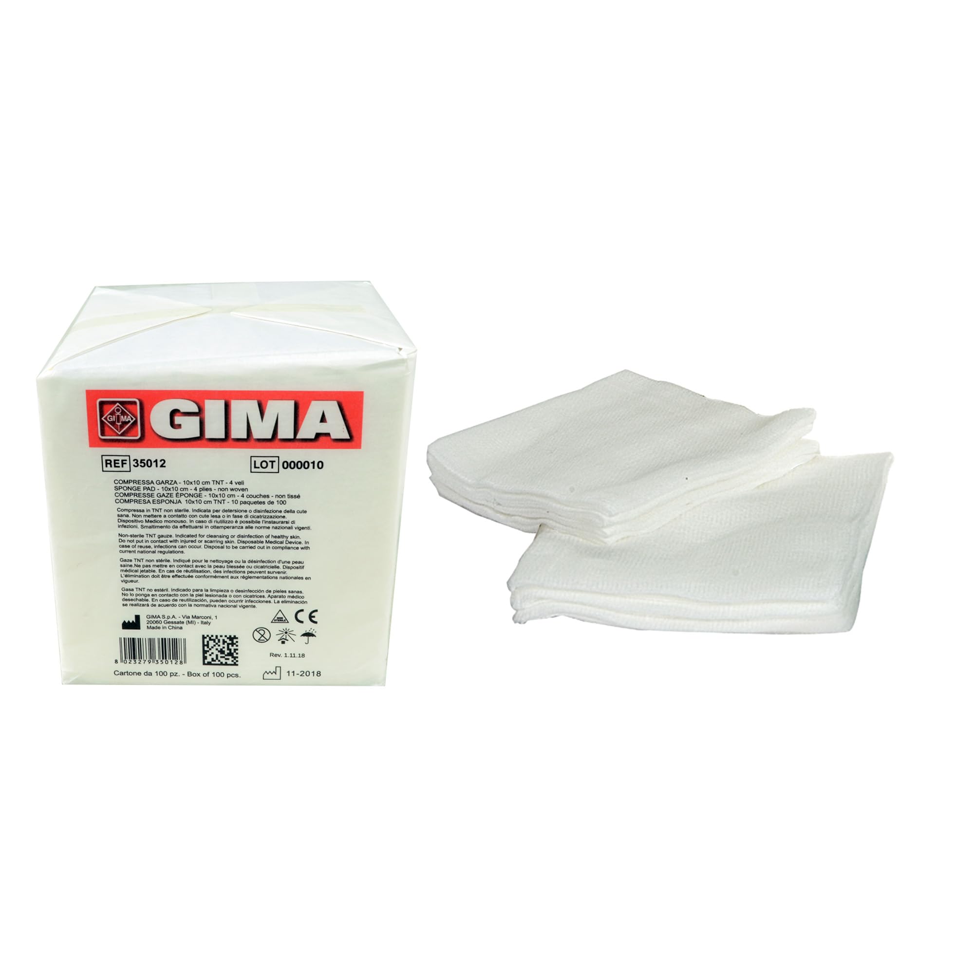 GIMA 35012 Non Woven Sponge Pad, 4-Ply, Size : 10 cm x 10 cm (Pack of 1000)