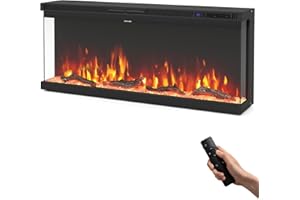 KOTEK 3-Sided Electric Fireplace Insert, Recessed/Wall Mounted Fireplace Electric with Remote Control, 12 Flame Colors, 5 Adj