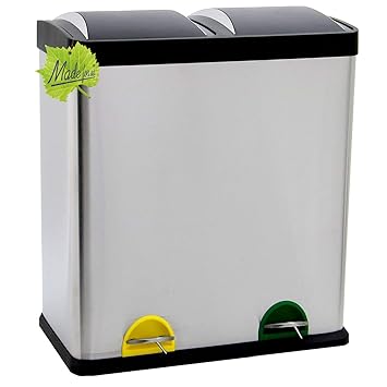 Made for us 60 L Edelstahl Tret-Abfalleimer 2x30 L Mülleimer 2-fach Mülltrennung 2er Müll-trennsystem 60 Liter Abfallsammler 