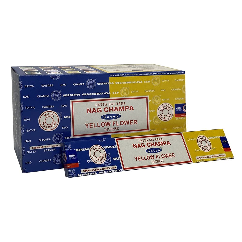 Satya 01341 Nag Champa & Yellow Flower Combo Set Of Incense Sticks, 12 Packs x 16g