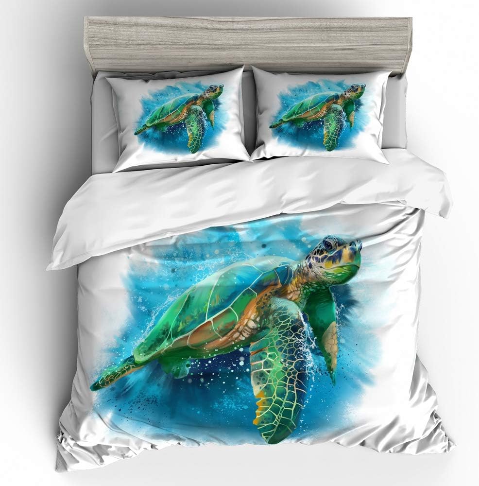Vichonne Sea Turtle Bedding Sets for Kids King Size,3 Piece