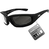 Global Vision Polarized Photochromic Motorcycle Sunglasses Padded Black Frame will Transition Light Grey to Smoke Lenses Z87.1 Kickback Z 24