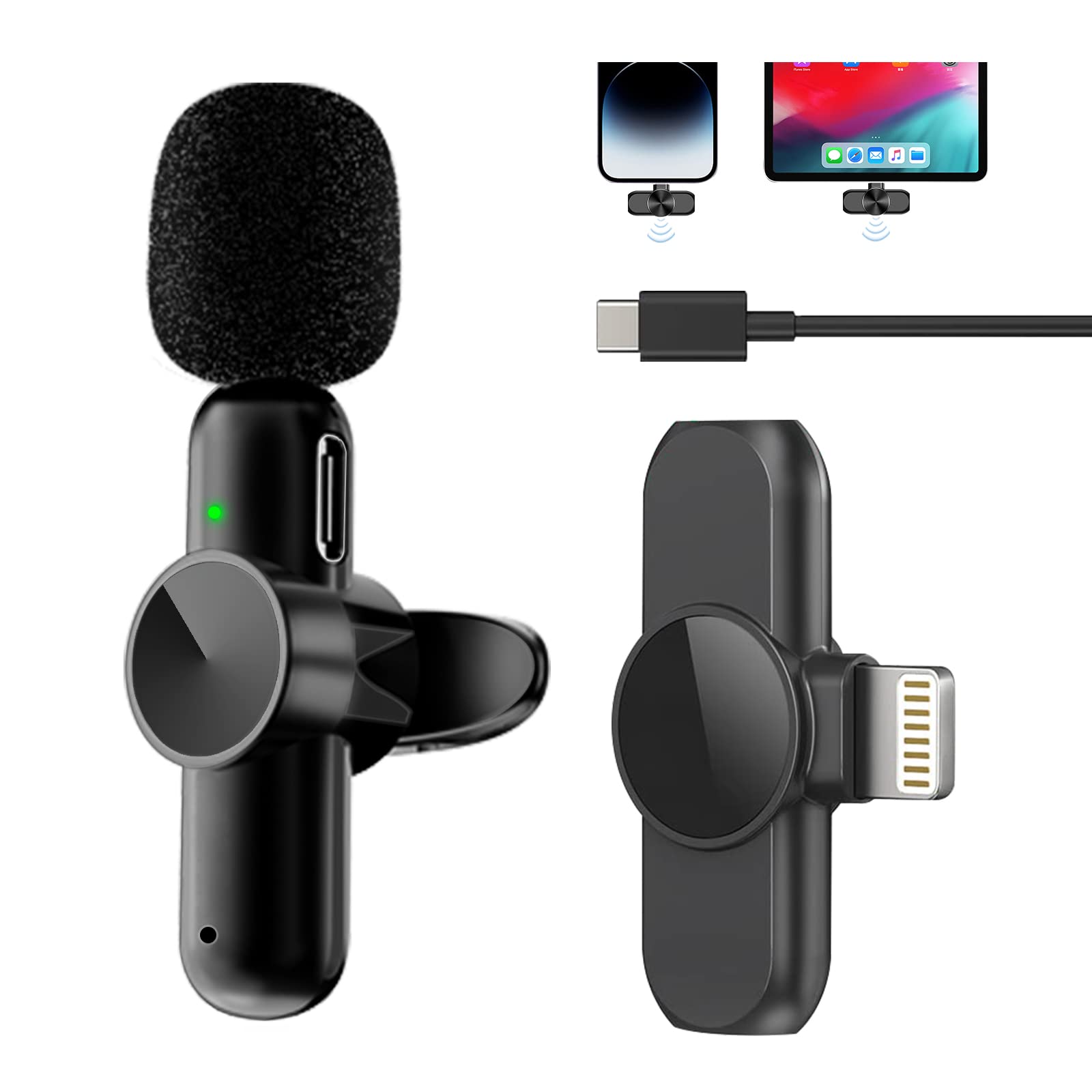 SMEIWANR Wireless Lavalier Microphone for iPhone iPad, Plug and Play, Noise Reduction, Lavalier Mics for Live Streaming Video Recording Vlog