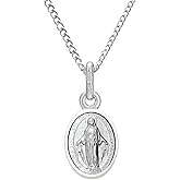 Alexander Castle Small 925 Sterling Silver Miraculous Medal Catholic Necklace - 12mm x 9mm Miraculous Medal with 16" Silver Chain & Jewelry Gift Box