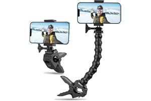 MIPREMIUM Gooseneck Phone Holder Clamp Clip Mount Cell Phone Stand for Desk Pole Table Compatible with iPhone 16 15 14 Pro Max Plus 13 12 11 SE XS XR X 8 7 6 Samsung GoPro Hero and Other 4-7'' Devices