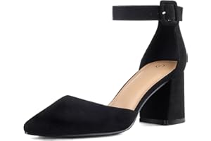 mysoft Women's Pointed Toe Low Chunky Heels Closed Toe Ankle Strap Dress Pump Shoes - Available in Wide Sizes